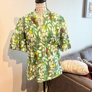 Lapis Green Floral Leaf V-Neck Short Sleeve Blouse